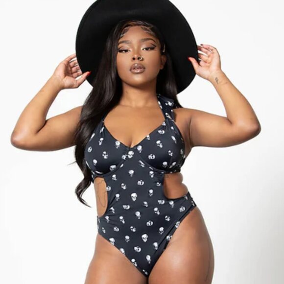 Killstar Rebel Fate Swimsuit Small Skulls Black NWT - Picture 1 of 6